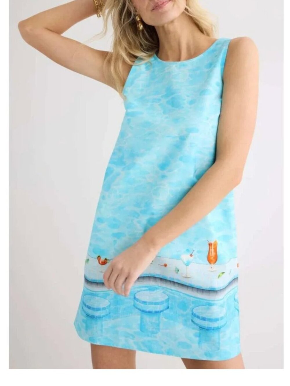 RACHEL ANTONOFF Lola Blue Drinks Sleeveless Shift Dress sz S
